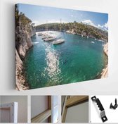 Calanques bay with azure blue water with white sailingboats surrunded by rocks and pine trees - Modern Art Canvas - Horizontal - 116860861 - 40*30 Horizontal
