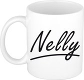 Nelly naam cadeau mok / beker sierlijke letters - Cadeau collega/ moederdag/ verjaardag of persoonlijke voornaam mok werknemers