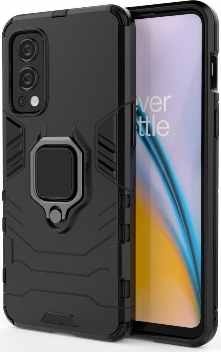 OnePlus Nord 2 5G Hoesje Metalen Magnetische Ring Kickstand Zwart