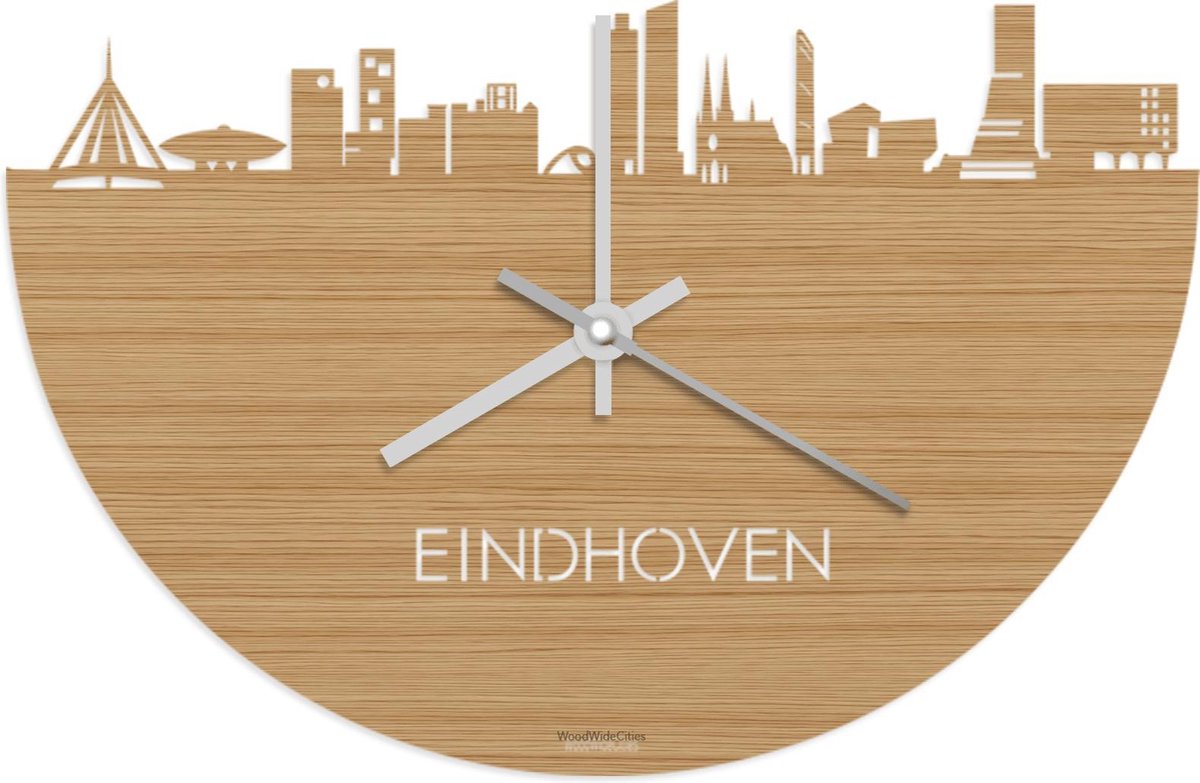Skyline Klok Eindhoven Bamboe hout - Ø 40 cm - Stil uurwerk - Wanddecoratie - Meer steden beschikbaar - Woonkamer idee - Woondecoratie - City Art - Steden kunst - Cadeau voor hem - Cadeau voor haar - Jubileum - Trouwerij - Housewarming -
