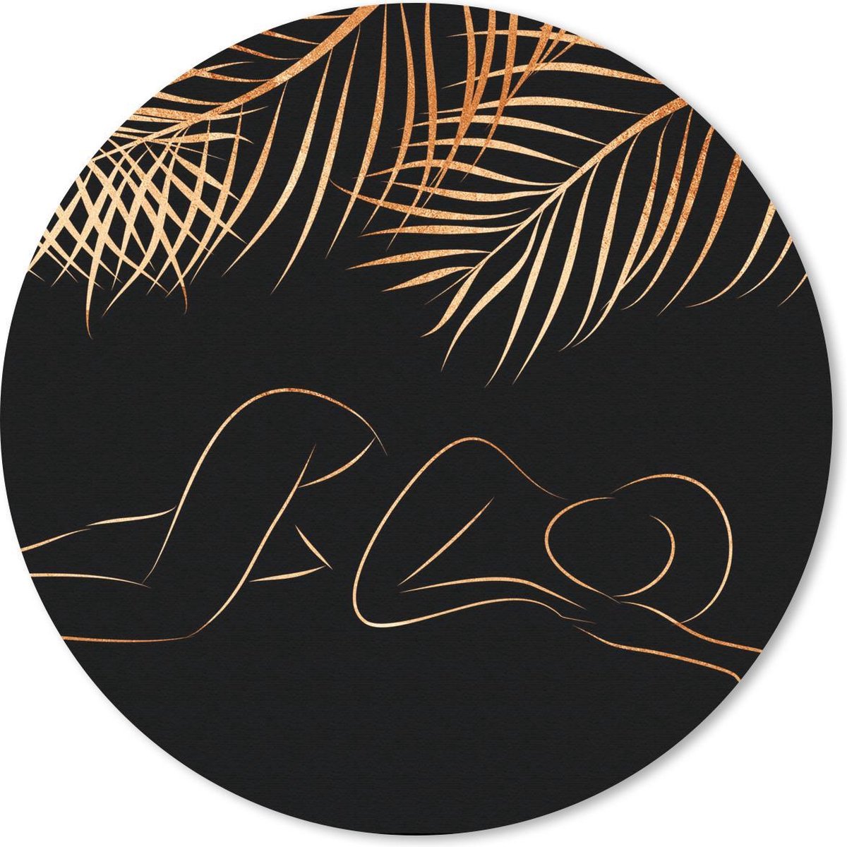 Muismat rond 20x20 cm - Mousepad Vrouw - Bladeren - Line at - Black and gold - Ronde muismatten