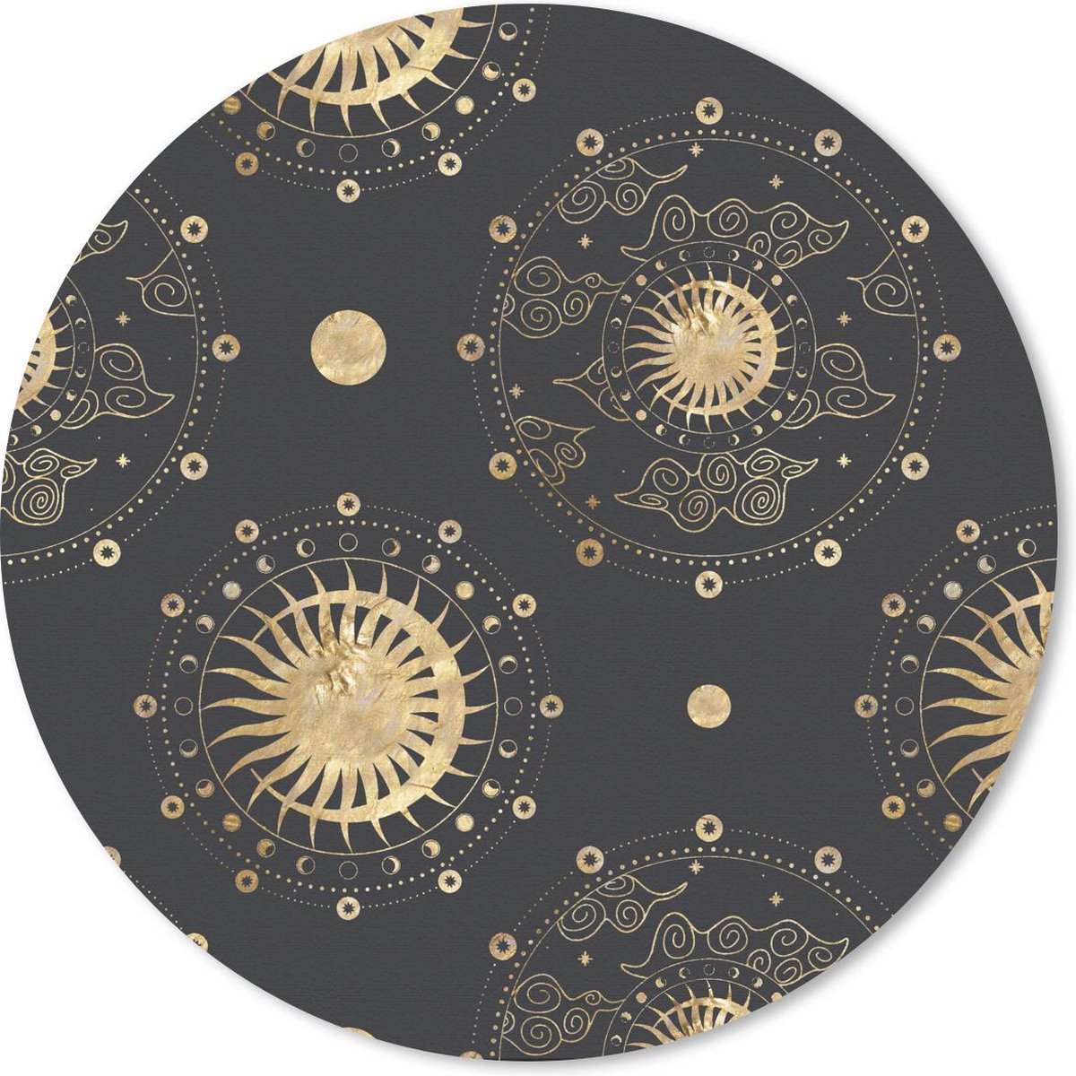 Muismat rond 20x20 cm - Mousepad Patronen - Maan - Zon - Goud - Ronde muismatten