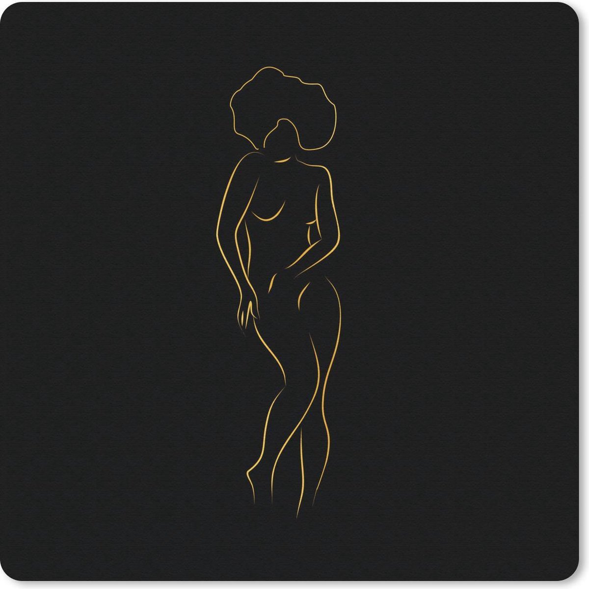 Muismat 30x30 cm - Mousepad Vrouw - Zwart - Goud - Line art - Muismatten
