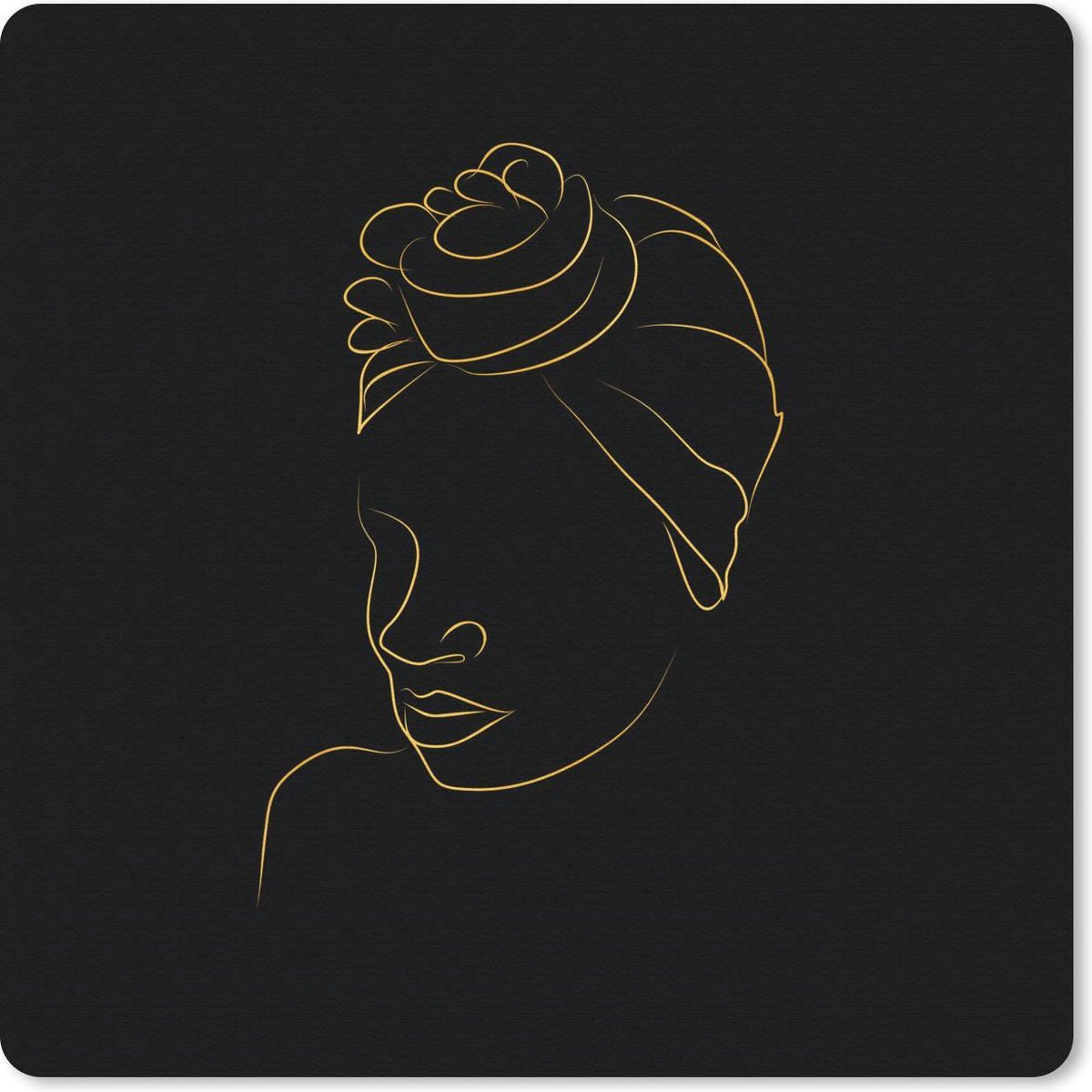 Muismat 30x30 cm - Mousepad Vrouw - Hoofddoek - Goud - Line art - Muismatten