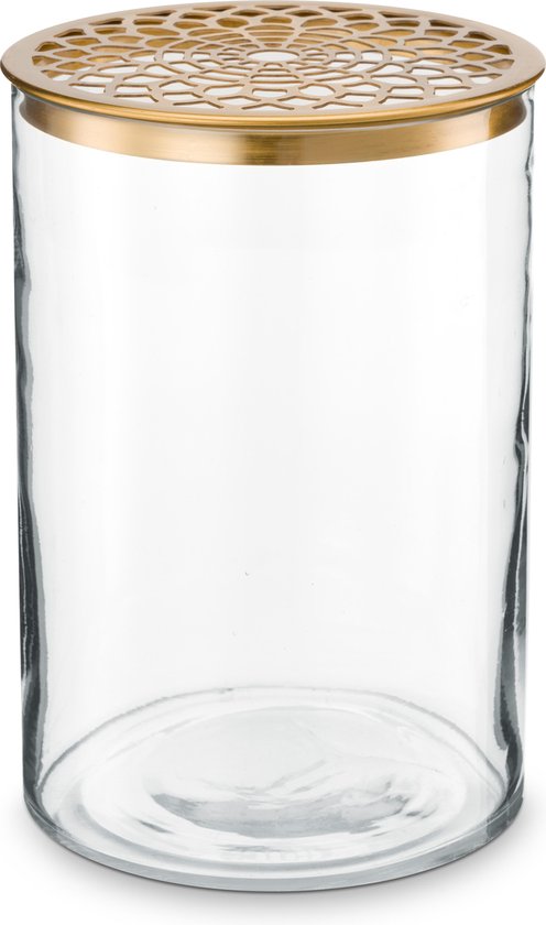 vtwonen Glazen Vaas met Gouden Deksel - Woondecoratie - Ø 19cm