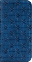 Samsung Galaxy S21 Book Case Hoesje met Patroon - Bloemenpatroon - PU Leer - Pasjeshouder - Samsung Galaxy S21 - Blauw