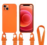 Hoesje Met Koord geschikt voor Apple iPhone 13 - TPU Case - Siliconen Back Cover - Oranje