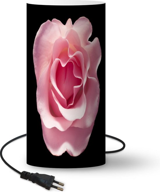 Lamp - Nachtlampje - Tafellamp slaapkamer - Close-up van een roze roos vanaf boven - 54 cm hoog - Ø25 cm - Inclusief LED lamp