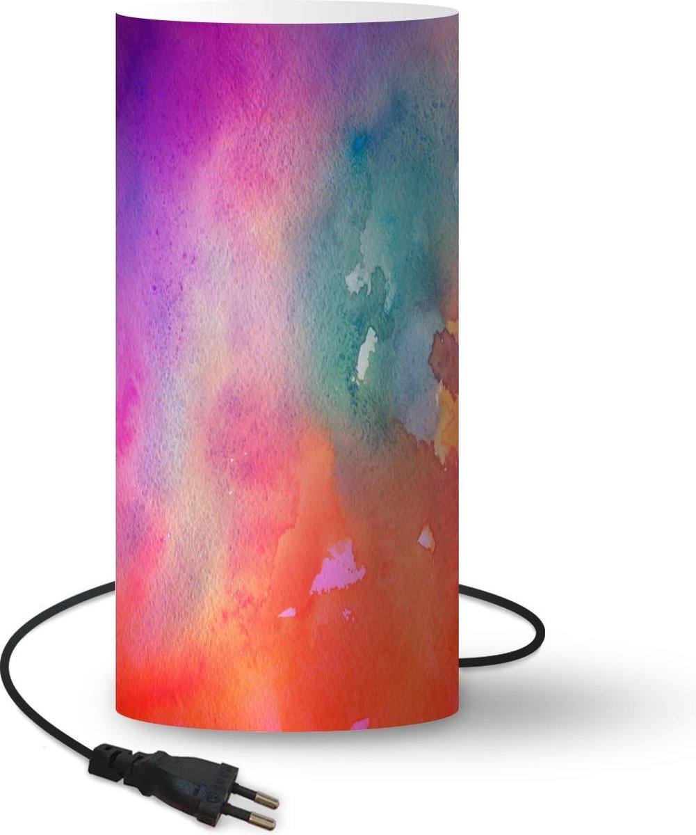 Lamp - Nachtlampje - Tafellamp slaapkamer - Waterverf - Abstract - Groen - Rood - 54 cm hoog - Ø24.8 cm - Inclusief LED lamp