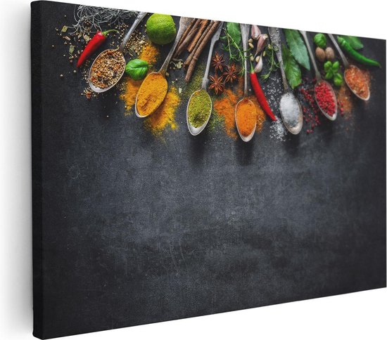 Artaza - Peinture sur toile - Herbes et épices sur une plaque noire - 30 x 20 - Klein - Photo sur toile - Impression sur toile