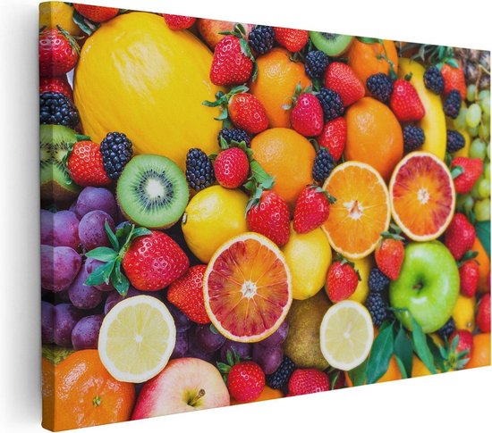 Artaza Canvas Schilderij Kleurrijke Fruit Achtergrond - 120x80 - Groot - Foto Op Canvas - Wanddecoratie Woonkamer