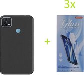 Oppo A15 TPU Silicone rubberen hoesje + 3 Stuks Tempered screenprotector - zwart