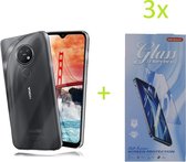 Hoesje Geschikt voor: Nokia 7.2 Transparant TPU silicone Soft Case + 3X Tempered Glass Screenprotector