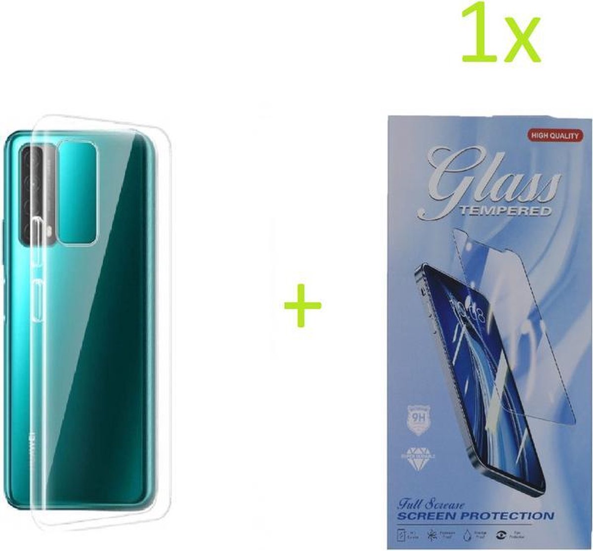 Hoesje Geschikt voor: Huawei P Smart 2021 Transparant TPU Silicone Soft Case + 1X Tempered Glass Screenprotector