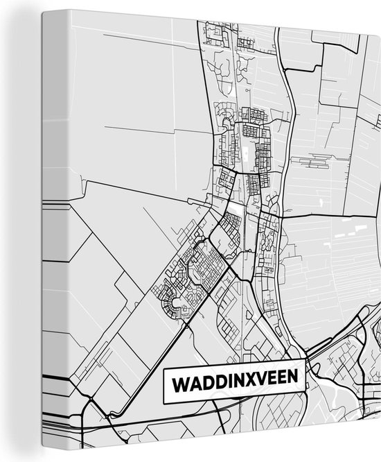 Tableau sur Toile City Map - Waddinxveen - Grijs - Wit - 90x90 cm - Décoration murale