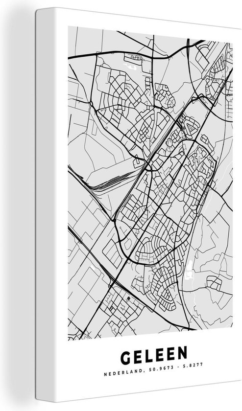 Tableau sur toile Carte de ville - Geleen - Grijs - Wit - 60x90 cm - Décoration murale