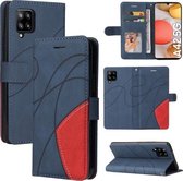 Voor Samsung Galaxy A42 5G Dual-color Splicing Horizontale Flip PU Lederen Case met Houder & Kaartsleuven & Portemonnee (Blauw)