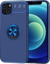 Metalen ringhouder 360 graden roterende TPU-hoes voor iPhone 13 (blauw + blauw)