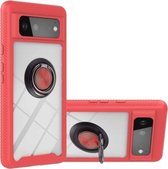 Voor Google Pixel 6 Sterrenhemel Effen Kleur Serie Schokbestendige PC + TPU Beschermhoes met Ring Houder & Magnetische Functie (Rood)