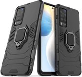 Magnetisch Hoesje Geschikt voor Motorola Moto E6i | Kickstand Back Cover met Standaard | Telefoonhoesje met Ring | Beschermhoes met Magneet voor Auto Houder Zwart