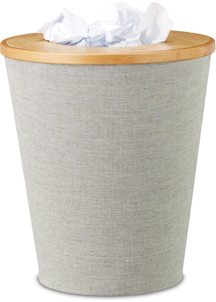 prullenmand - bamboe - 35 cm hoog - met binnenemmer - magnetische deksel - rond
