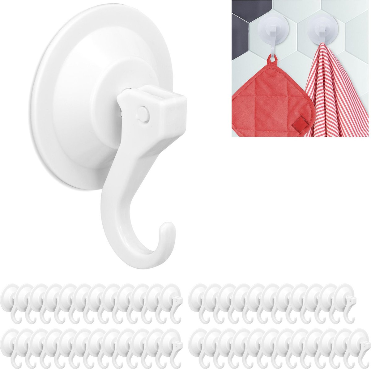 Relaxdays 48x ophanghaken met zuignap - handdoekhaakjes - zuignappen - keukenhaakje
