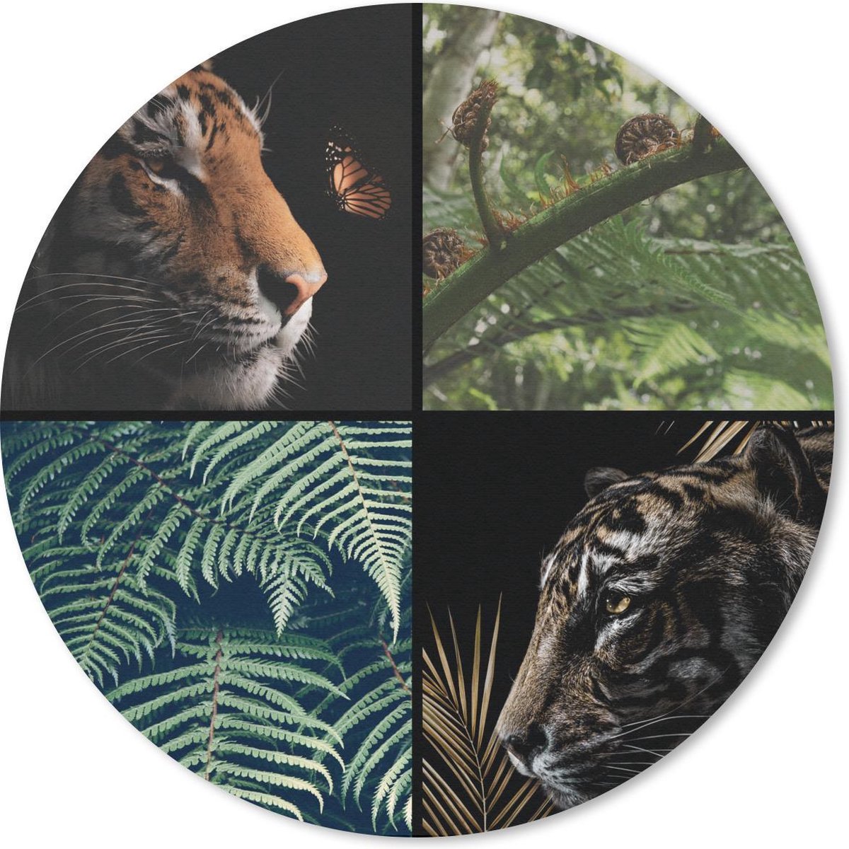 Muismat rond 40x40 cm - Mousepad Tijger - Planten - Boom - Vlinder - Ronde muismatten