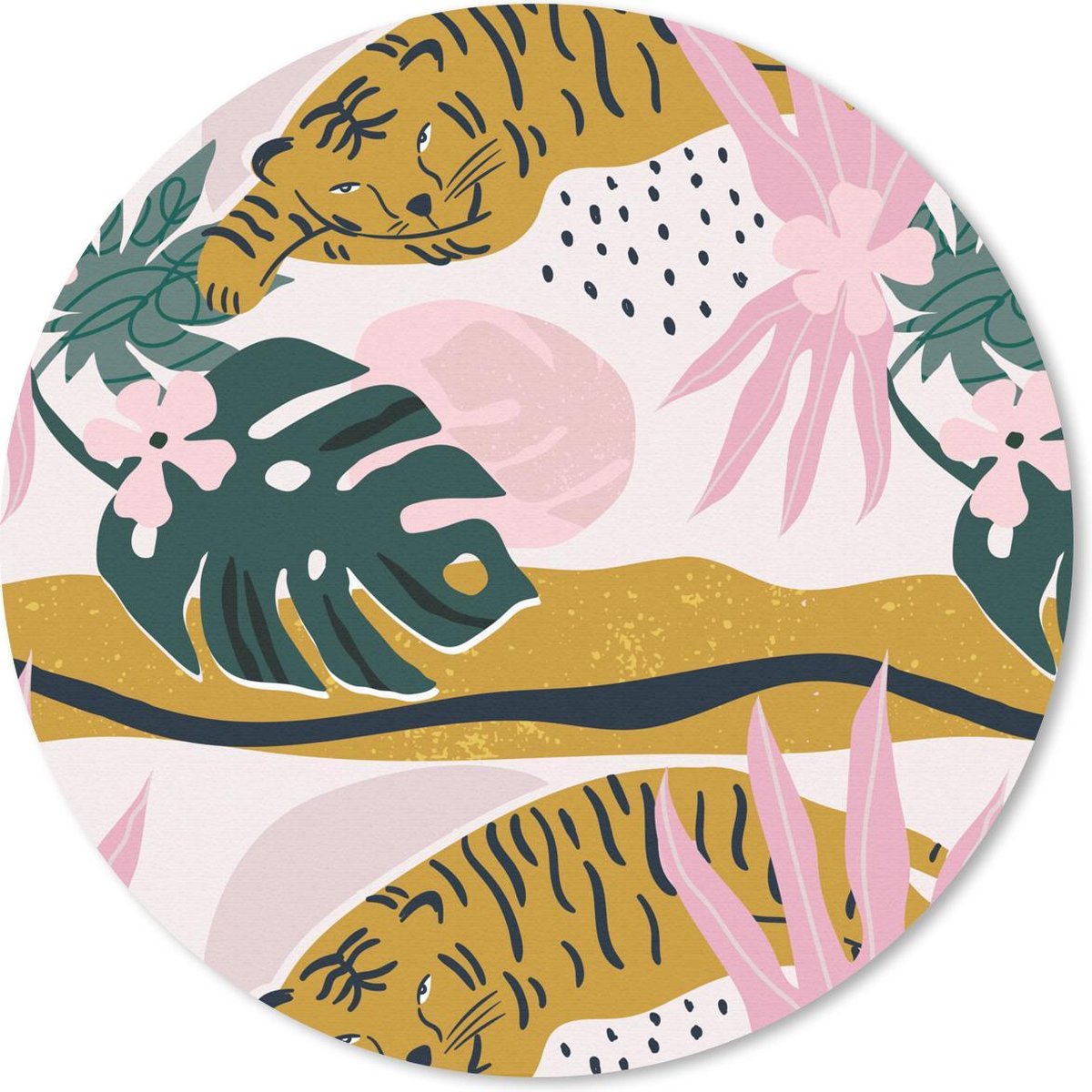 Muismat rond 40x40 cm - Mousepad Patroon - Tijger - Roze - Ronde muismatten