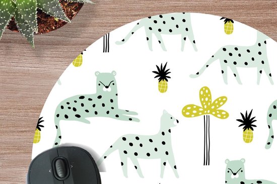 Muismat rond 40x40 cm - Mousepad Panter - Fruit - Wit - Ronde muismatten