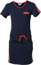 Meisjes jurk marine met rode accenten | Maat 128/ 8Y