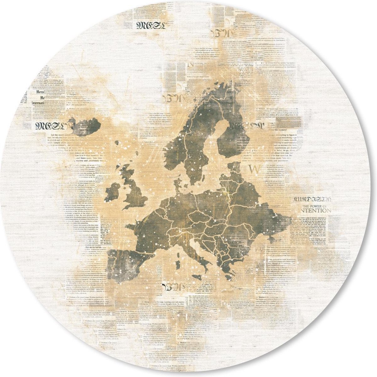 Muismat rond 50x50 cm - Mousepad Europa kaart - Vintage - Papier - Krant - Ronde muismatten