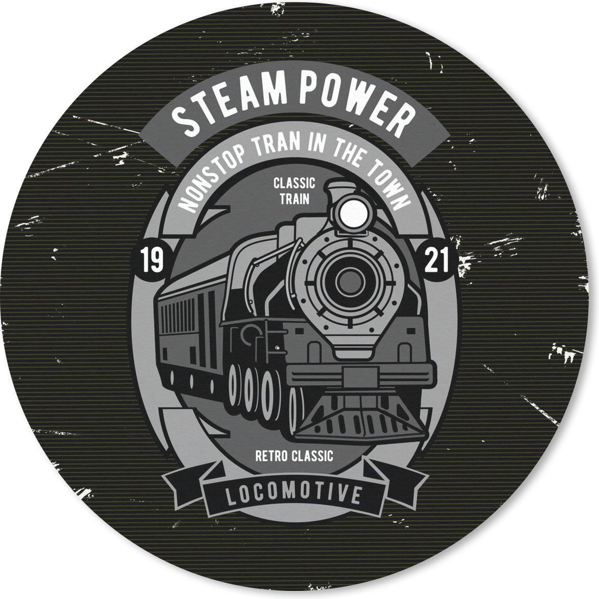 Muismat rond 40x40 cm - Mousepad Trein - Grijs - Vintage - Ronde muismatten