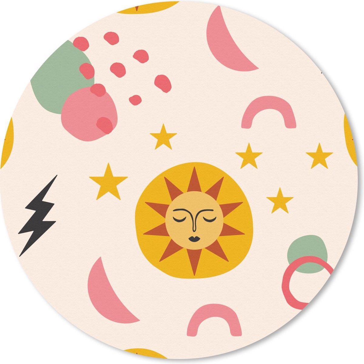 Muismat - Mousepad - Rond - Zon - Maan - Patroon - 50x50 cm - Ronde muismat