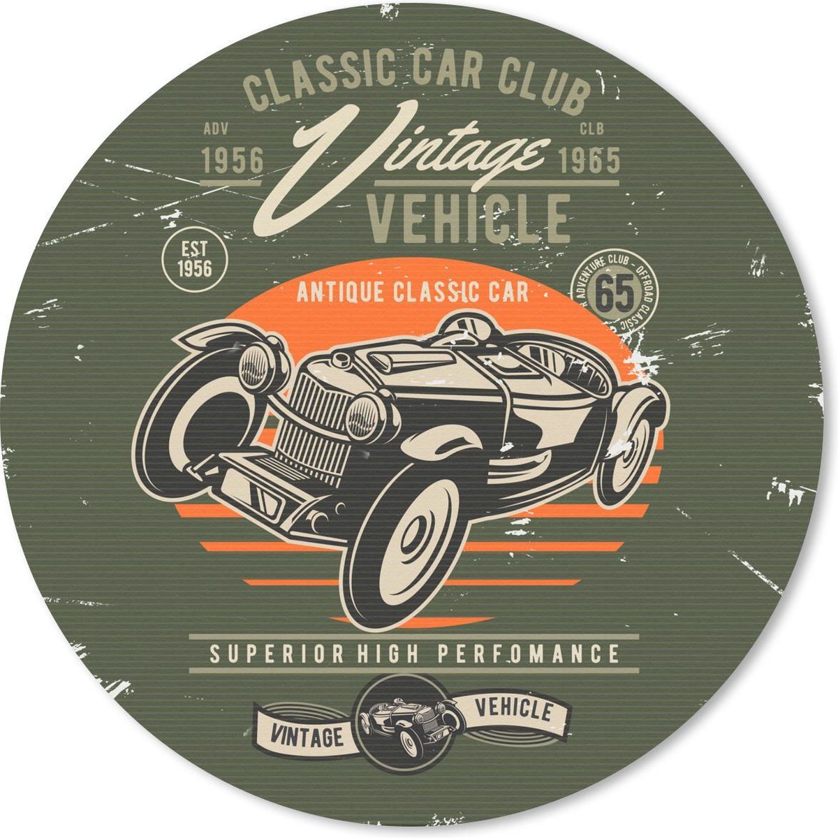 Muismat rond 40x40 cm - Mousepad Vintage - Oldtimer - Auto - Ronde muismatten