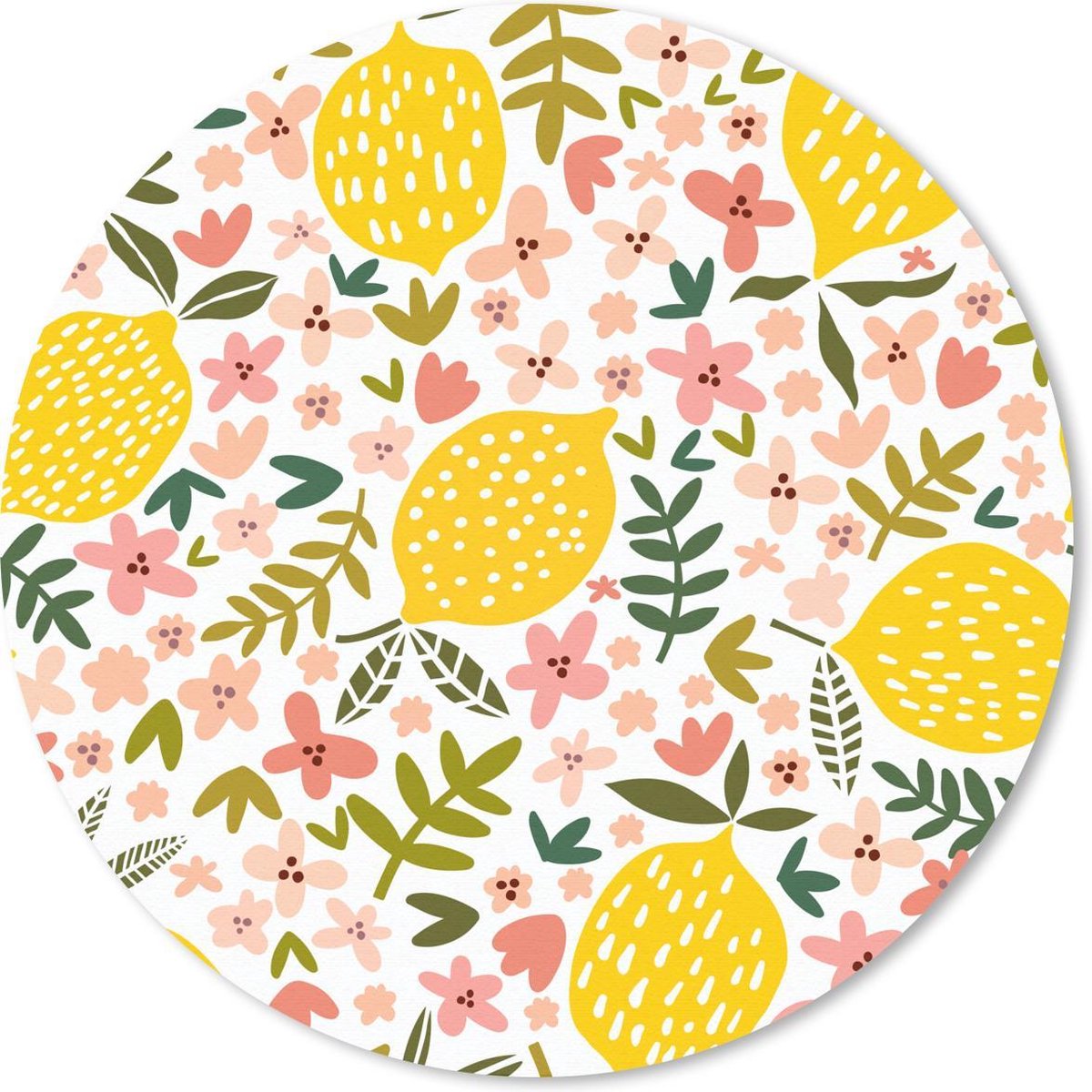 Muismat rond 40x40 cm - Mousepad Bloemen - Citroen - Bladeren - Zomer - Ronde muismatten