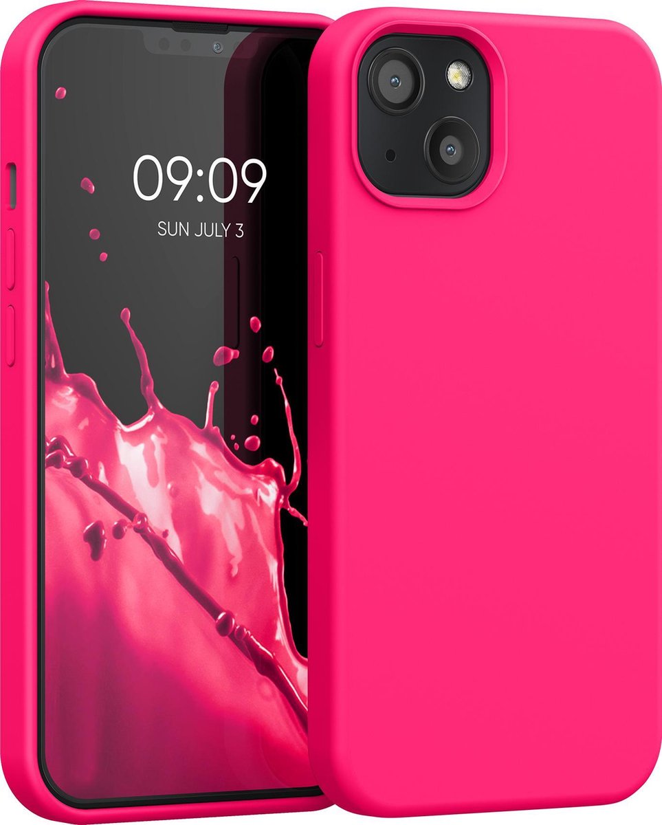 kwmobile telefoonhoesje geschikt voor Apple iPhone 13 - Hoesje met siliconen coating - Smartphone case in neon roze