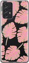 Samsung Galaxy A52 Telefoonhoesje - Transparant Siliconenhoesje - Flexibel - Met Plantenprint - Gestreepte Blaadjes