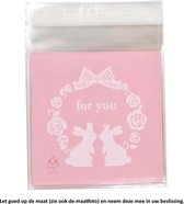 50 Uitdeelzakjes Konijnen Huwelijk 10 x 10 cm met plakstrip - Cellofaan Plastic Traktatie Kado Zakjes - Snoepzakjes - Koekzakjes - Koekje - Cookie Bags Marriage - Love - Liefde