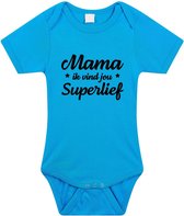 Mama superlief tekst baby rompertje blauw jongens - Kraamcadeau/ Moederdag cadeau - Babykleding 80 (9-12 maanden)