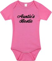 Aunties bestie tekst baby rompertje roze meisjes - Beste Tante kraamcadeau/ Aankondiging zwangerschap 80 (9-12 maanden)