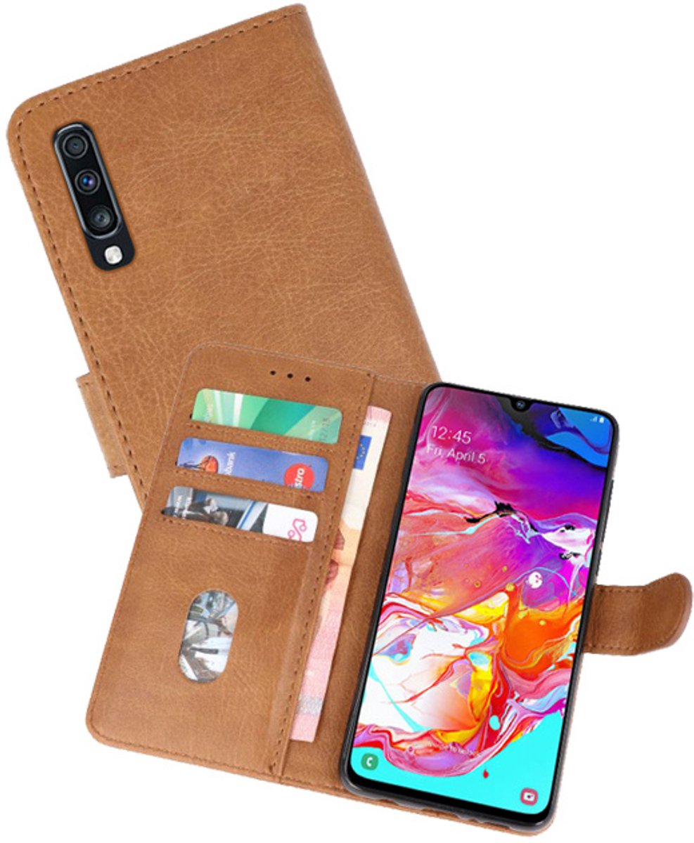 Hoesje Geschikt voor Samsung Galaxy A70 - Kaarthouder Book Case Telefoonhoesje - Bruin
