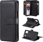 Voor LG K92 Multifunctionele Magnetische Koperen Gesp Horizontale Flip Effen Kleur Lederen Case met 10 Kaartsleuven & Portemonnee & Houder & Fotolijst (Zwart)