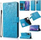 Voor Samsung Galaxy Note20 Huid Voelen Reliëf Zonnebloem Horizontale Flip Lederen Case met Houder & Kaartsleuven & Portemonnee & Lanyard (Blauw)