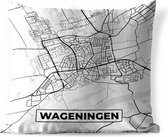 Sierkussen Buiten - Kaart - Wageningen - Zwart - Wit - 60x60 cm - Weerbestendig