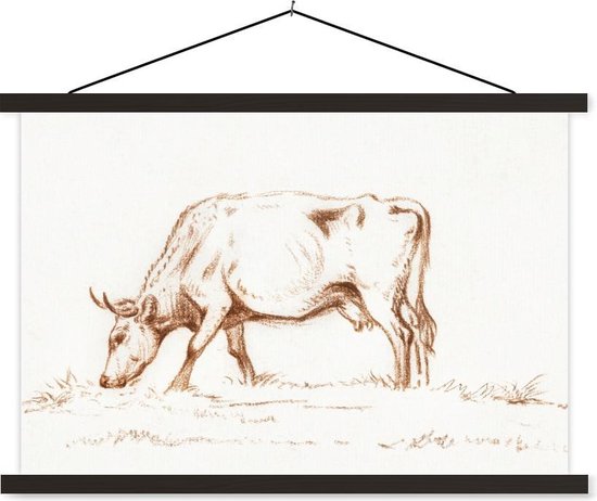 Posterhanger incl. Poster - Schoolplaat - Grazende stier - schilderij van Jean Bernard - 150x100 cm - Zwarte latten