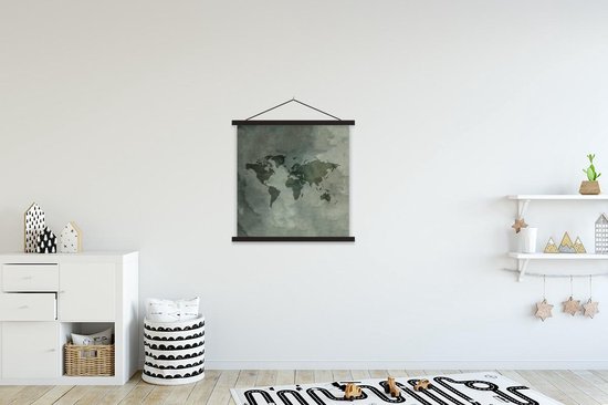 Affiche scolaire - Wereldkaart - Grijs - Simple - 60x60 cm - Lattes noires
