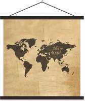 Affiche scolaire - Wereldkaart - Vintage - Marron - 90x90 cm - Lattes noires