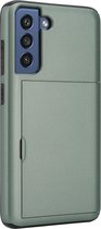 ShieldCase Kaarthouder case met slide geschikt voor Samsung Galaxy S21 FE - telefoonhoesje met ruimte voor pasjes - groen