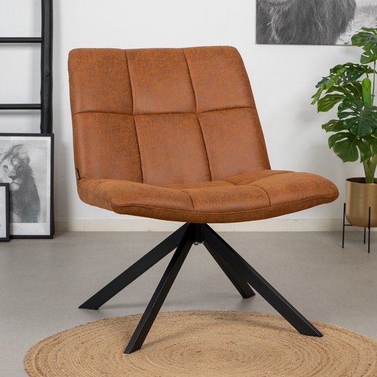 Bronx71® Industriële fauteuil Eevi cognac eco-leer