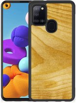 Cover Case Geschikt voor Samsung Galaxy A21s GSM Hoesje met Zwarte rand Licht Hout